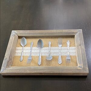 Preloved Creative Coop Distress Framed Burlap, Lave & Old Silverware!